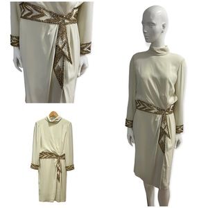 Vintage Off White Sequin Beaded Cocktail Dress